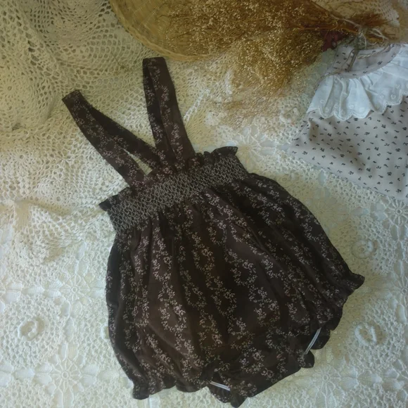 Charming Brown Floral Kids Romper - Picture 2 of 3